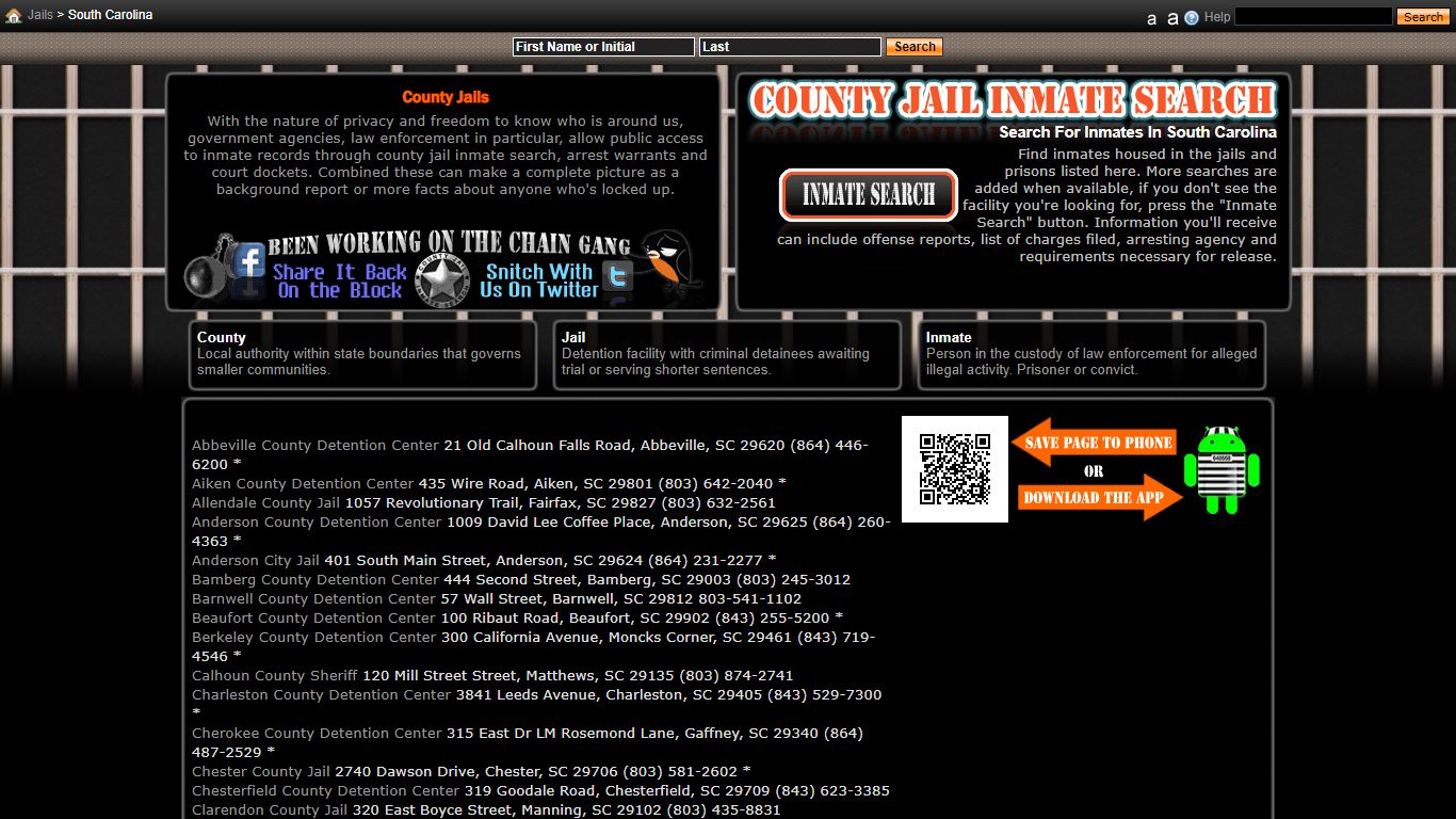Jails in South Carolina - County Jail Inmate Search